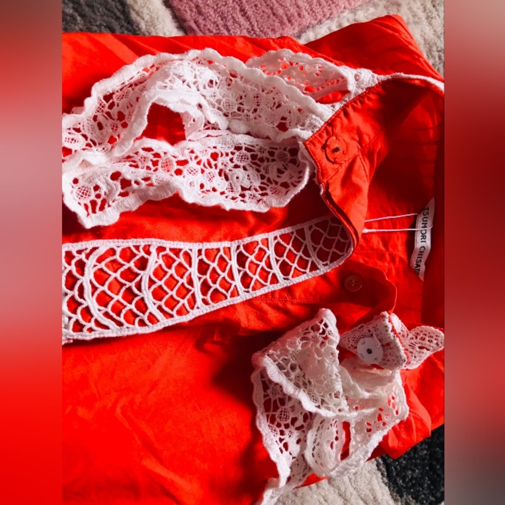 tsumori chisato Japan orange cotton lace Blouse new rare - Picture 7 of 11